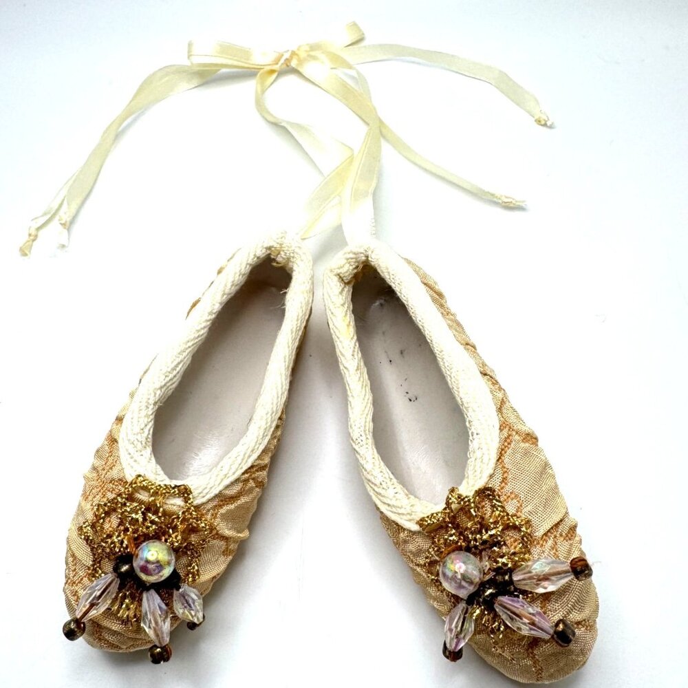 Victorian-Inspired Ballet Slipper Christmas Ornament Lace Beaded Ribbon Ties